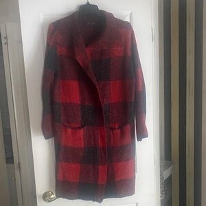 Joseph Red and Black Plaid Teddy Jacket